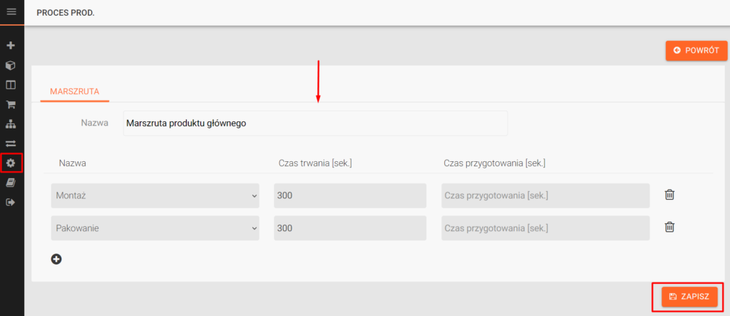 Marszruta produktu głównego - tworzenie