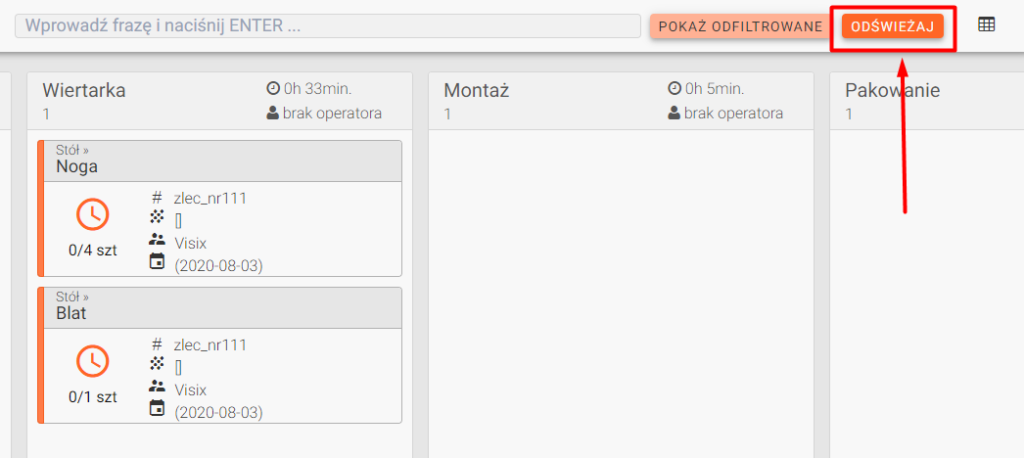 odświeżenie planu produkcji