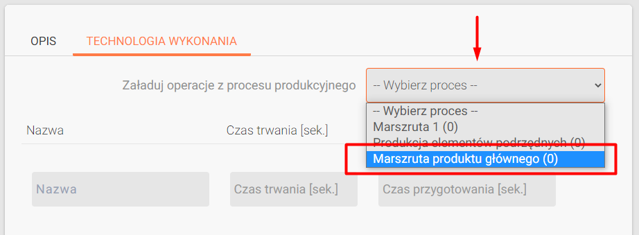 wybór głównej marszruty